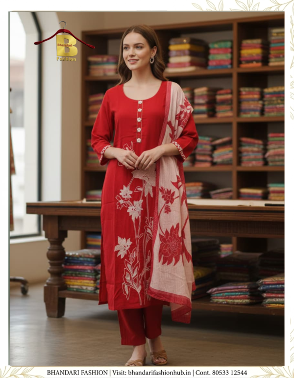 Ladies Maroon Classy Look Cotton Suit