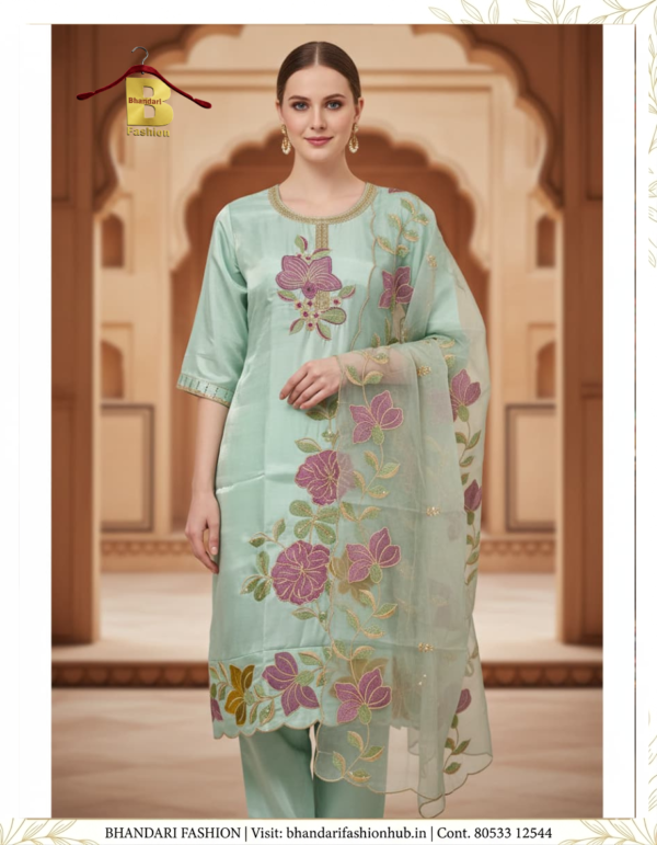 Ladies Premium Gilaso Fabric Suit With Floral Pattern