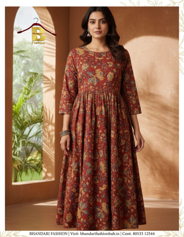 Ladies Cotton floral Pattern Maroon Gown