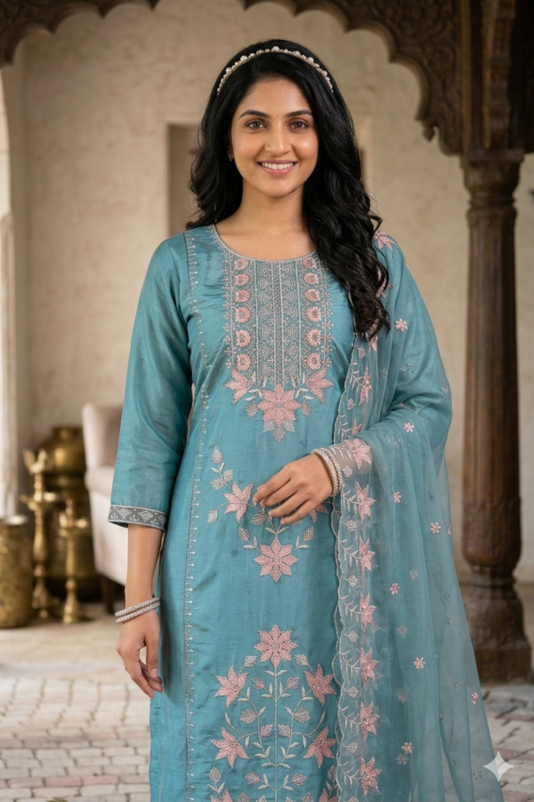 Ladies Premium Cotton Blue Suit & Dupatta