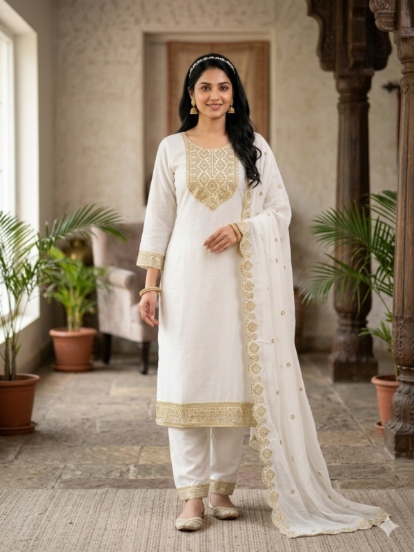 Ladies Premium Vetican Fabric White Suit