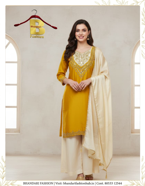 Ladies Special Silk Haldi Color Suit