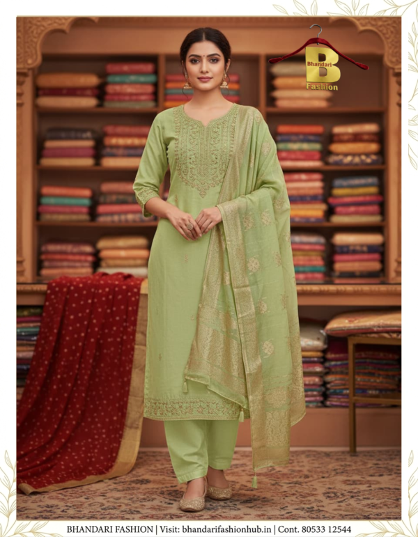Ladies Special Gilas Fabric Green Suit