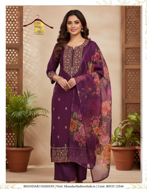Ladies Maroon Peticot Fabric Suit